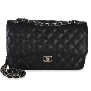 Chanel Black Quilted Caviar Jumbo Double Flap Handbag